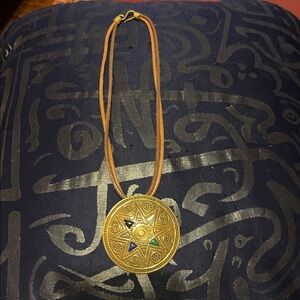 Egyptian Gold Star Pendant Necklace with leather.